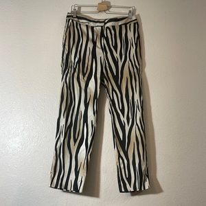 St. John Brown Black Animal Print Straight-Leg Pants Cotton Stretch Womens 12